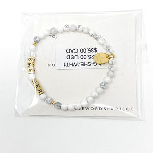 Little Words Project SHE HER PRONOUNS Bracelet‎ White Stretch NWT